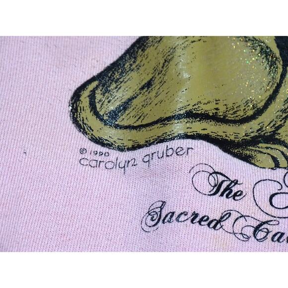 Vtg 90s Jerzees L Pink Abyssinian Cat Pharaoh Sweatshirt Sacred Ancient Egypt - Picture 3 of 13